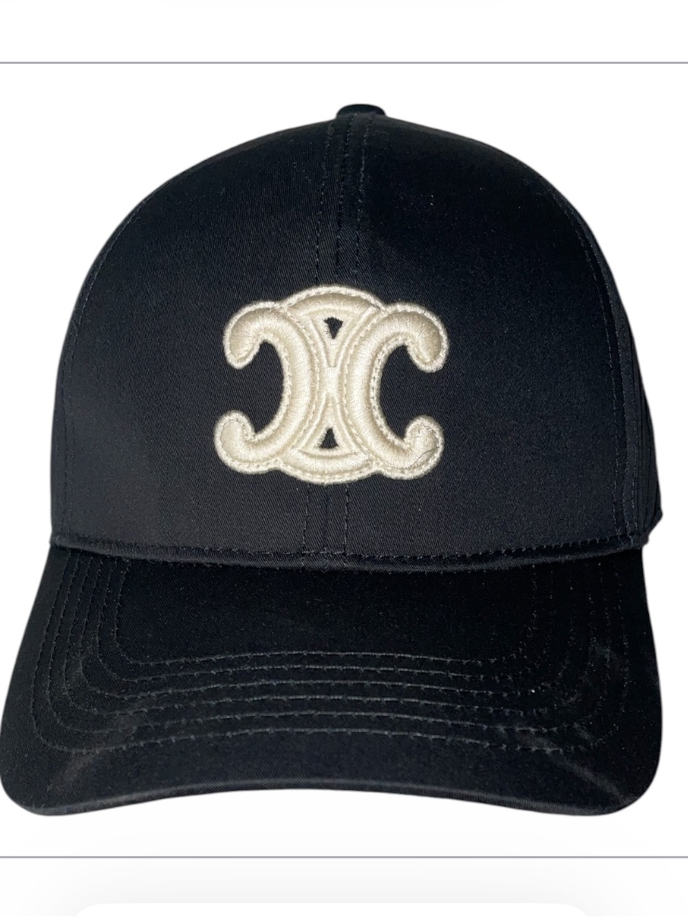 Celine Black Baseball Cap with White Logo Tape